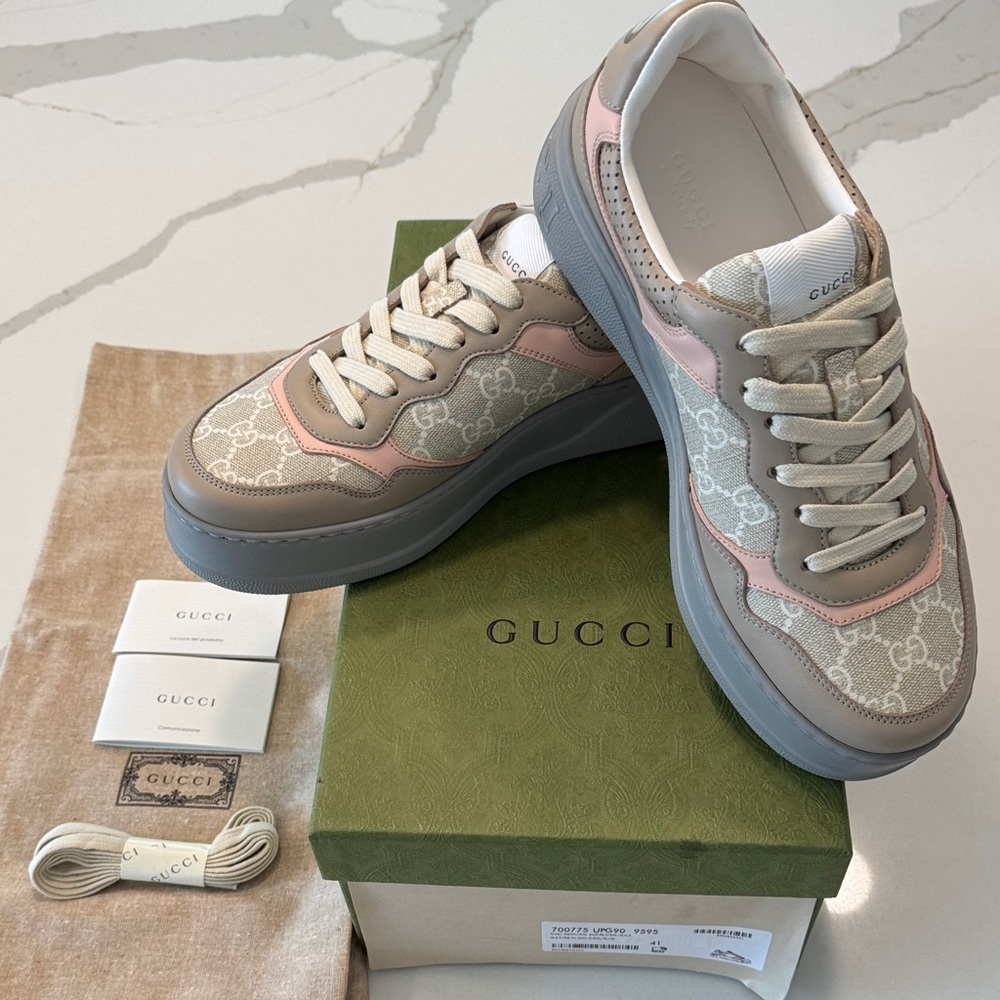 GUCCI Supreme GG Monogram Low-Top Sneakers leather trimmed EUR 41 US 11